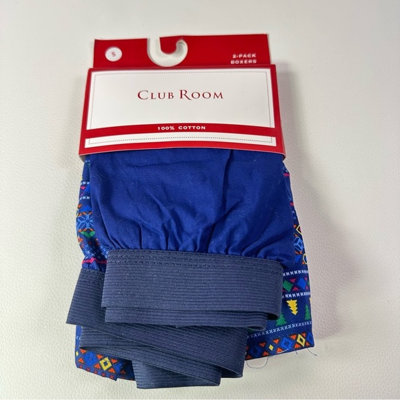 ** 2 PACK NEW Size Small Men’s Club Room Navy and Patterned Boxers 100 % Cotton - Picture 1 of 4